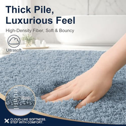 OLANLY Microfiber Bathroom Runner Rugs 47x20, Soft Bath Mat, Airy Blue