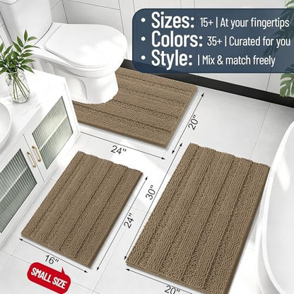 Smiry Thick Chenille Bathroom Rugs 36x24, Soft Absorbent Bath Mat, Tan