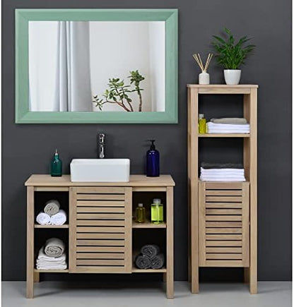 AAZZKANG Wood Framed Mirror Rectangle Modern Farmhouse Wall Mirrors Decor Large 26"x18" for Bedroom Living Room Bathroom Green