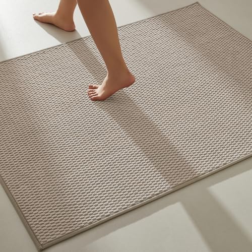 TYUU Large Bathroom Rugs Non Slip Washable Bath Rugs Super Absorbent Bathroom Rug Thin Quick Dry Low Pile Bath Mats, Beige 36"x48"