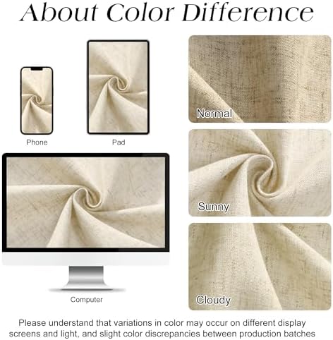 Naturoom Linen Shower Curtain 78 Inch Long for Bathroom Beige 1 Panel