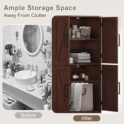Treocho Farmhouse Bathroom Floor Cabinet with Adjustable Shelves
