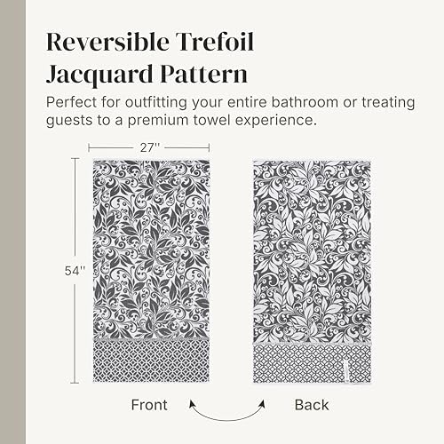Modern Threads 6 Piece Bath Towel Set – Bathroom Set with 2 Bath Towels, 2 Hand Towels, and 2 Wash Cloths – 100% Cotton, Super Absorbent & Extra Soft – Reversible Botanical Vine (Gray)