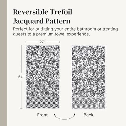 Modern Threads 6 Piece Bath Towel Set – Bathroom Set with 2 Bath Towels, 2 Hand Towels, and 2 Wash Cloths – 100% Cotton, Super Absorbent & Extra Soft – Reversible Botanical Vine (Gray)