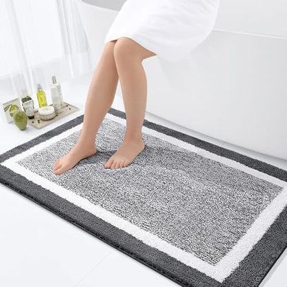 OLANLY Large Bathroom Rugs 40x32, Absorbent Microfiber Bath Rugs, Dark Grey