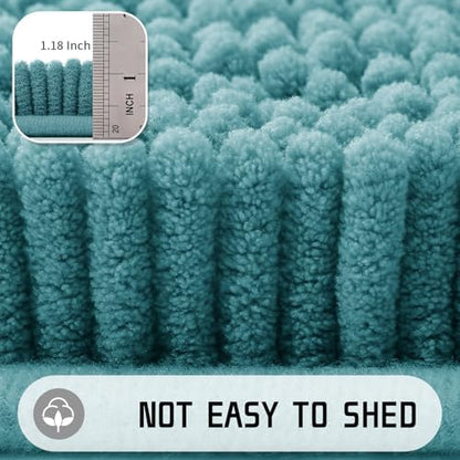 Yimobra Washable Bathroom Rugs, Super Soft & Absorbent Chenille Bath Mat for Floor & Carpet, Quick Dry Non Slip Bath Mat for Tub Shower, 24" x 17",Teal Blue