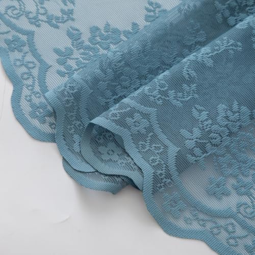 Dusty Blue Lace Shower Curtain with Valance 36x72 for Narrow Stall