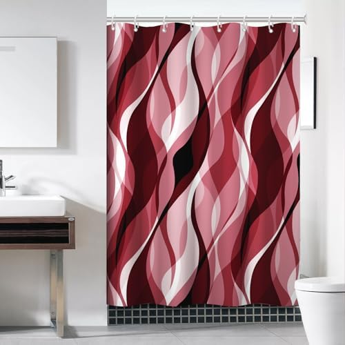 Red Striped Shower Curtain with Hooks for Bathroom 60x72 Inch