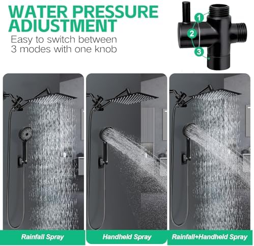 Shower Head,10" High Pressure Rainfall Shower Head with Handheld Dual Spray