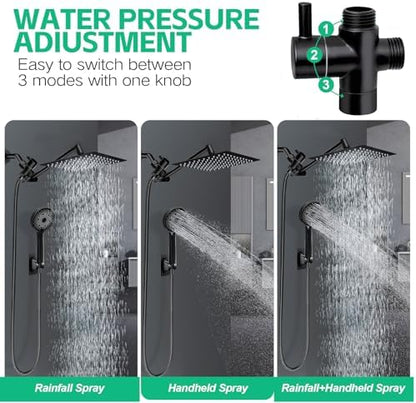 Shower Head,10" High Pressure Rainfall Shower Head with Handheld Dual Spray