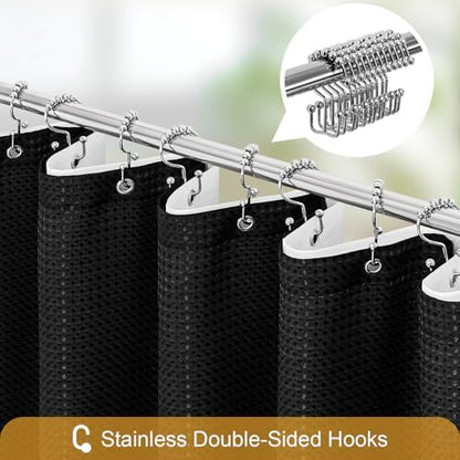 Gibelle 3 in 1 Black Shower Curtain with PEVA Liner, 12 Hooks, 72x72