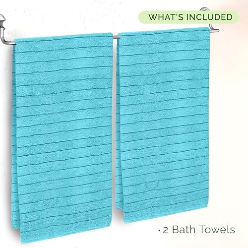 Elegant Comfort 100% Turkish Cotton Corduroy Ribbed Luxury Soft 2 Pack Bath Towels 27 x 54 Inch - Ultra Plush, Absorbent, Quick Dry, Hotel Spa Quality Towels for Bathroom Essentials, Aqua