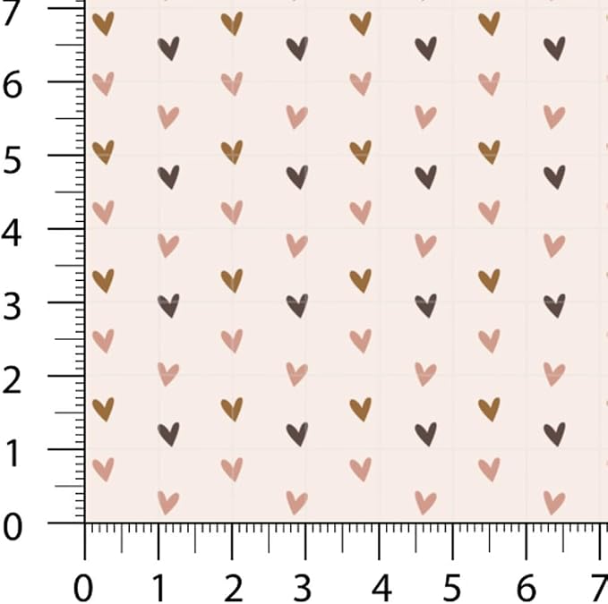 Patchwork Fabric Panel 100x155 cm, 100% Cotton Satin, 6 Coordinated Heart & Dot Patterns, Soft Blush Neutral Quilting & Sewing Fabric (Coffee Hearts, 6pcs 50x50cm)