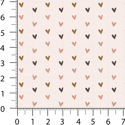 Patchwork Fabric Panel 100x155 cm, 100% Cotton Satin, 6 Coordinated Heart & Dot Patterns, Soft Blush Neutral Quilting & Sewing Fabric (Coffee Hearts, 6pcs 50x50cm)