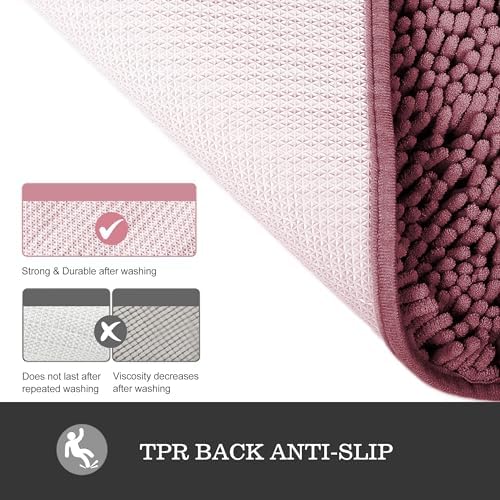 Yeaban Chenille Dusty Rose Bathroom Rug 36"x60",Non-Slip Rubber Backing
