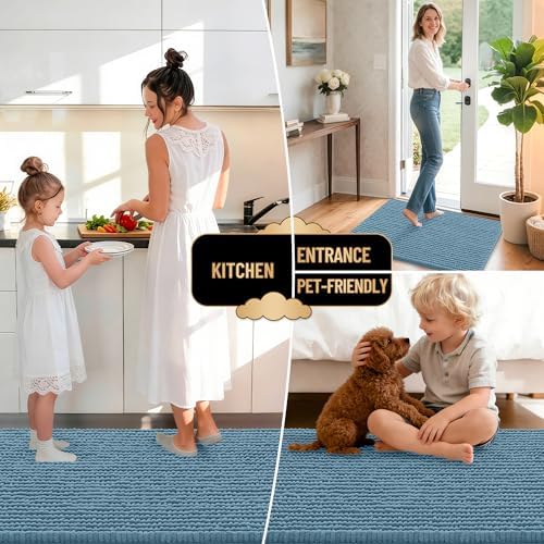 OLANLY Thick Chenille Toilet Rugs U-Shaped 24x20, Airy Blue