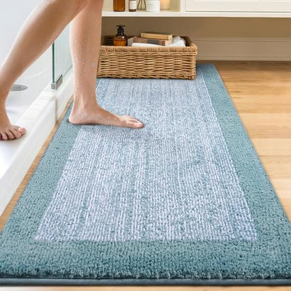 70x24 Bathroom Rugs Non Slip Washable, Soft Absorbent Bath Mat Dusty Blue