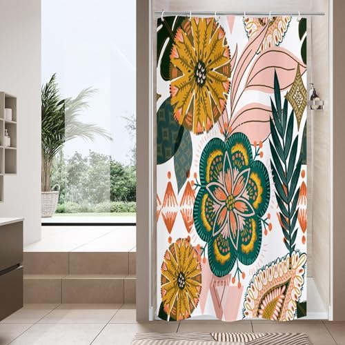 Boho Floral Shower Curtain, White & Pink Botanical Curtain, 36 x 72