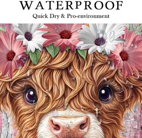 Funny Highland Cow Daisy Flower Shower Curtain, Rustic Wooden Barn Door Farm Animal Shower Curtain Set Farmhouse Western Bath Curtain Modern Cattle Bull Bathroom Accessories Home Decor 70X70in