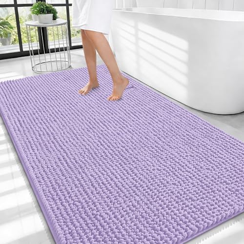 OLANLY Thick Chenille Large Bathroom Rugs Mats 44x32, Lavender