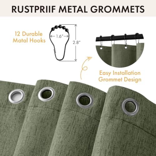 ANRODUO Olive Green Scalloped Linen Textured Shower Curtain, W72 x L80