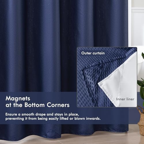 Mrs Awesome No Hook Navy Shower Curtain with Snap-in Fabric Liner 71x74