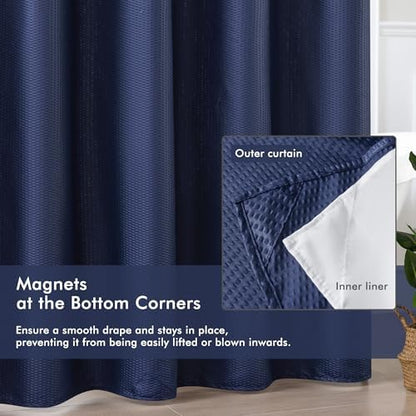 Mrs Awesome No Hook Navy Shower Curtain with Snap-in Fabric Liner 71x74