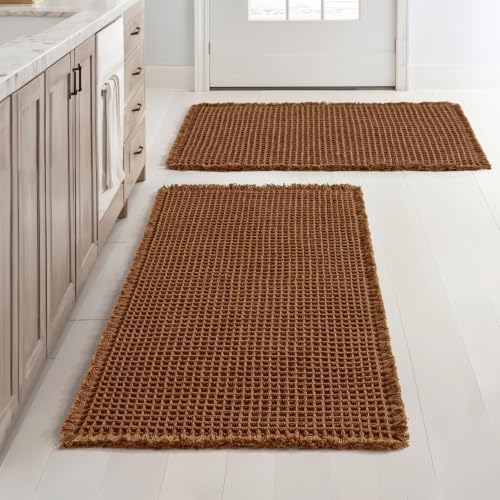 MIULEE Set of 2 Waffle Bathroom Rugs Boho Bath Mat Caramel 18x30 Inch