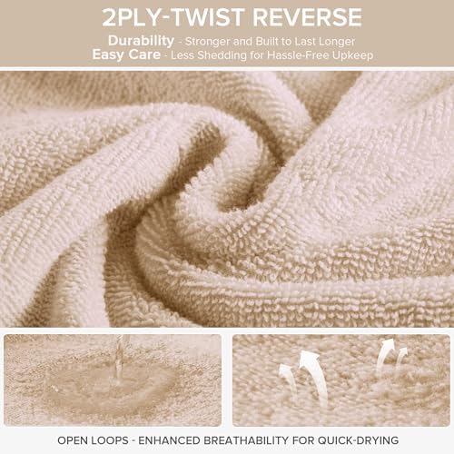 Comfort Spaces 12 Pc Towel Set, 100% Cotton Zero Twist, Beige Tan