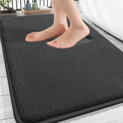OLANLY Thick Memory Foam Bathroom Rugs 32x20, Absorbent Bath Mat, Dark Grey
