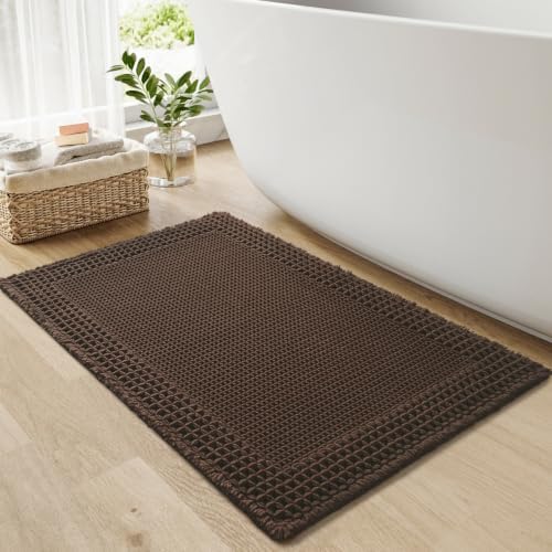 RESARE Waffle Bath Mat for Bathroom Non Slip Bathroom Rugs 18x30 Dark Brown