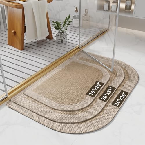 YDKGL Half Circle Bath Mat, Non Slip Thin Bathroom Rugs, Brown 24x35