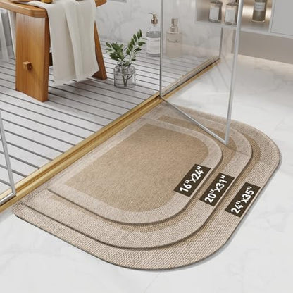 YDKGL Half Circle Bath Mat, Non Slip Thin Bathroom Rugs, Brown 24x35
