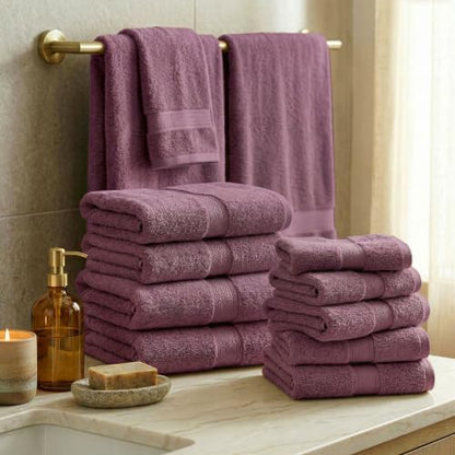 SUPERIOR Egyptian Cotton Ultra Plush & Absorbent, 12 Piece Set, Plum