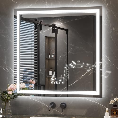 Keonjinn 28" x 36" Lighted Mirrors for Bathroom Wall, Frontlit & Backlit