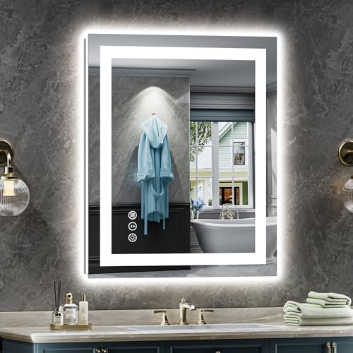 24x32 LED Bathroom Mirror, Dual Lit Anti-Fog Wall Vanity Mirror