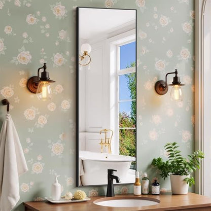 COFENY Black Bathroom Mirror for Wall, 16x48 Inch Rectangle Mirror with Metal Frame, Modern Vanity Mirrors for Bathroom Living Room, Entryway Hangs Horizontal or Vertical
