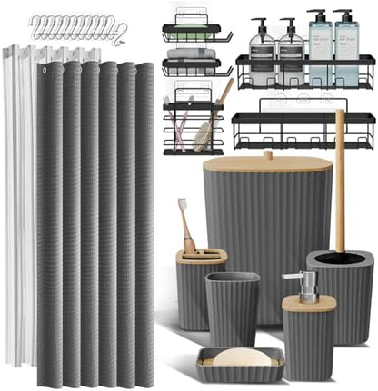 Clara Clark Bathroom Set, Shower Curtain Set and Shower Caddy Hanging