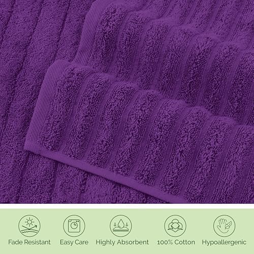 Elegant Comfort Luxury 100% Turkish Cotton Corduroy Ribbed 4 Pack Hand Towel Set 16 x 28 Inch - Absorbent, Super Soft, Quick Dry, Premium Towels for Bathroom, Gym, Spa and Hotel Use, Purple