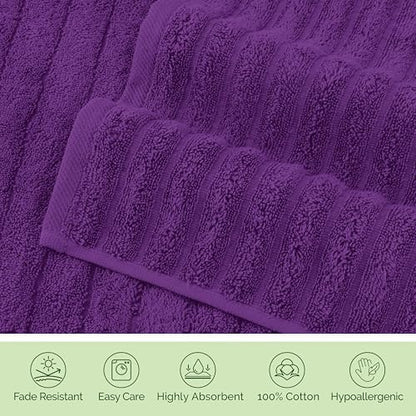 Elegant Comfort Luxury 100% Turkish Cotton Corduroy Ribbed 4 Pack Hand Towel Set 16 x 28 Inch - Absorbent, Super Soft, Quick Dry, Premium Towels for Bathroom, Gym, Spa and Hotel Use, Purple