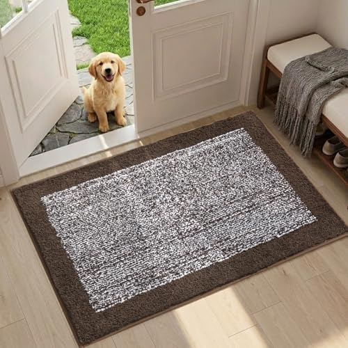 Bathroom Rugs 30x20 Non Slip Washable, Soft Absorbent Bath Mat Brown