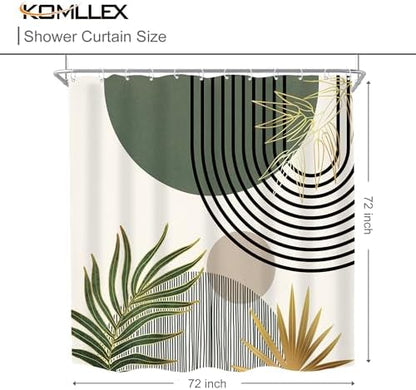 Mid Century Dark Green Boho Abstract Modern Bathroom Shower Curtain Set