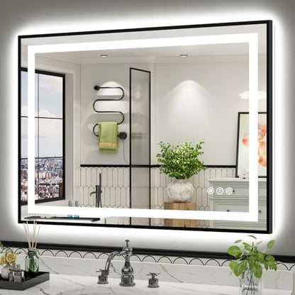 48x36 Inch LED Bathroom Mirror with Black Frame, Backlit & Front Lit