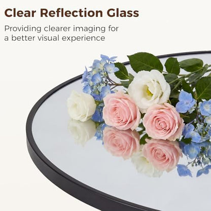 NEWBULIG 30 Inch Round Wall Mirror, Bathroom Mirrors for Over Sink, Matte Metal Framed Circle Vanity Mirror, Wall Decor for Bedroom, Anti-Rust, Tempered Glass, Hanging or Leaning, Classic Black