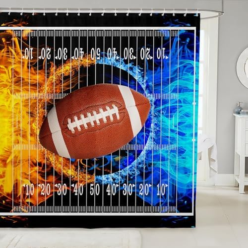jejeloiu Football Bath Curtain Boys Girls 72"x72" Shower Curtain for Kids Women Men Waterproof Ice Fire Kids Bathroom Accessories