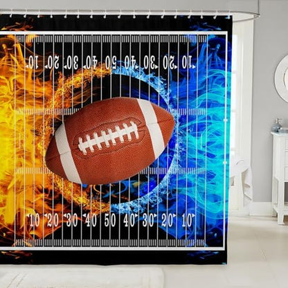 jejeloiu Football Bath Curtain Boys Girls 72"x72" Shower Curtain for Kids Women Men Waterproof Ice Fire Kids Bathroom Accessories