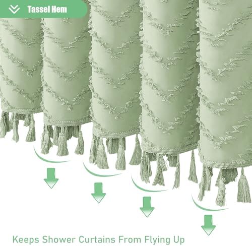 Dynamene Stall Boho Shower Curtain Tufted Chevron 60"x72" Sage Green