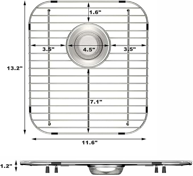 Sink Bottom Grid Protector 13.2"L X 11.6"W, Stainless Steel Sink Grate for Kitchen, Universal Metal Sink Drying Rack with Rear Drain for Double Bowl Sink, 2PCS