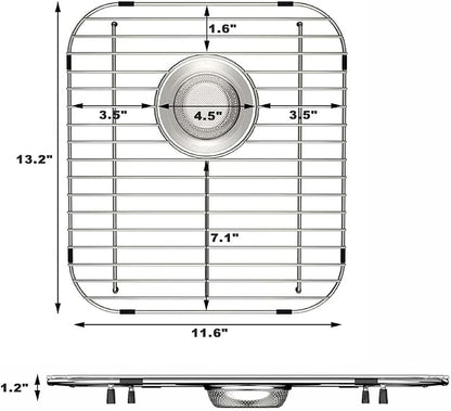 Sink Bottom Grid Protector 13.2"L X 11.6"W, Stainless Steel Sink Grate for Kitchen, Universal Metal Sink Drying Rack with Rear Drain for Double Bowl Sink, 2PCS