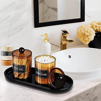 SheeChung 6 Pack Qtip Holder, Amber Acrylic Apothecary Jars for Bathroom